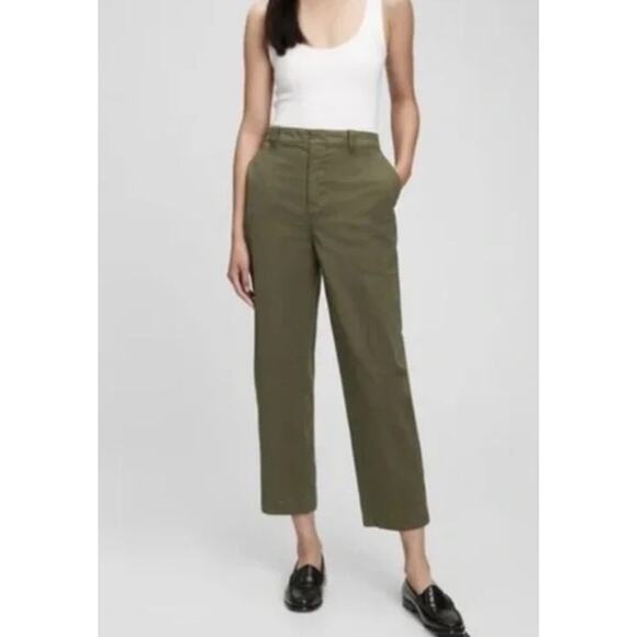 Gap Womens Straight Up Khaki Army Green Stretch Cotton Twill Flat Front Pocket 6 - Picture 1 of 8